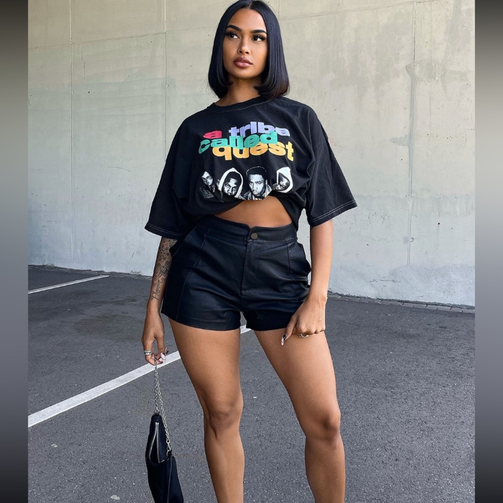 High-rise Black Leather shorts